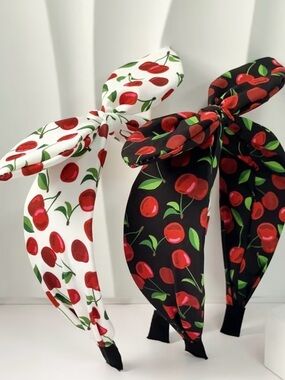 Black & White Headbands with Cherries- 2 pieces